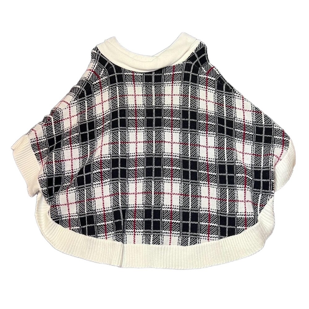 Talbots Womens Size Large Plaid Poncho Sweater Knit Lambswool Blend Cozy Winter - Picture 3 of 12